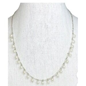 Carolee Necklace, Small White Dangling Pearl and Silver Tone Chain NWT Wedding